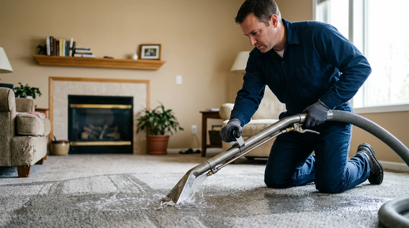 Water damage restoration technician working near Wilsonville, IL